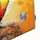 Close-up of vibrant tropical birds wall art design featuring intricate details and vivid colors. The acrylic glass finish enhances the artwork's brilliance, making it a striking addition to any decor. Ideal for nature enthusiasts and art lovers, this design captures the essence of exotic wildlife.