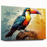 Tropical birds wall art collection displayed in a sleek acrylic frame, showcasing vibrant colors and intricate designs, perfect for enhancing modern decor.