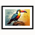 Tropical bird wall art collection featuring vibrant colors and intricate designs, framed in black with a mat, ideal for enhancing home decor aesthetics.
