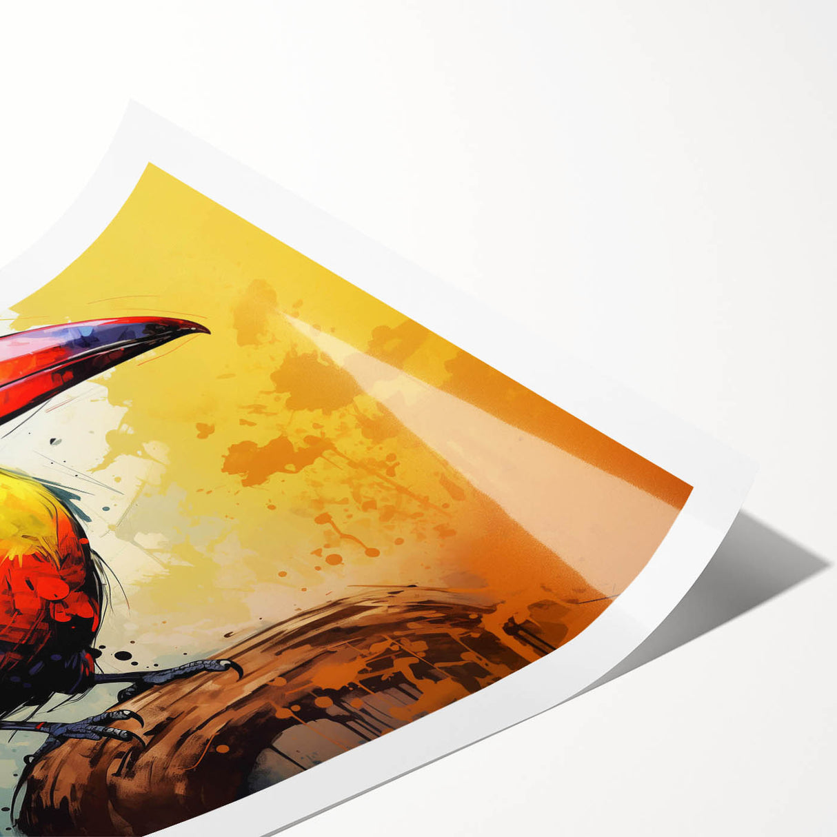 Tropical birds wall art design showcasing vibrant colors and intricate details, perfect for adding a lively touch to home decor. Rolled print arrives securely packaged.