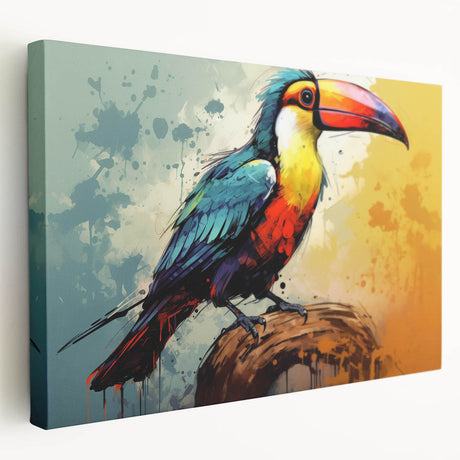 Tropical bird wall art collection displayed on a stretched canvas, showcasing vibrant colors and intricate designs, ideal for enhancing home decor.