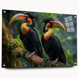 Vibrant tropical bird-themed wall art displayed in a sleek acrylic frame, showcasing vivid colors and intricate details, ideal for enhancing home decor.