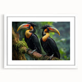 Tropical birds wall art framed with a white mat, showcasing vibrant colors and intricate details, perfect for enhancing modern home decor.