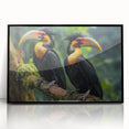 Framed acrylic wall art featuring a vibrant tropical birds design, showcasing colorful plumage against a sleek black frame, perfect for enhancing modern decor.