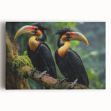 Vibrant stretched canvas artwork featuring a tropical birds design with rich colors and intricate details, perfect for adding a lively touch to home decor.