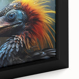 Vibrant tropical birds wall art collection displayed in a framed canvas, showcasing detailed illustrations of colorful birds amidst lush greenery, perfect for enhancing home decor.
