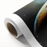 Vibrant rolled canvas showcasing a tropical bird design in vivid colors, ideal for home decor, delivered in a protective cardboard tube for safe shipping.