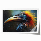 Vibrant tropical bird wall art print showcasing colorful parrots and exotic flora, designed for home decor, rolled for easy framing and display.