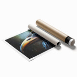 Vibrant tropical bird wall art print showcasing colorful exotic birds perched among lush green foliage, ideal for home decor or gallery display, rolled for easy framing.