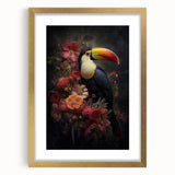 Tropical birds wall art collection framed with a gold mat, showcasing vibrant colors and intricate designs, perfect for adding a touch of nature to any decor.
