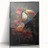Framed acrylic wall art showcasing vibrant tropical bird designs in silver, perfect for adding a touch of color and nature-inspired decor to any space.