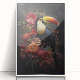 Framed tropical birds wall art collection featuring vibrant colors and intricate details, showcased in a sleek white frame, perfect for enhancing home decor.