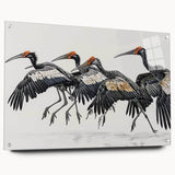 Acrylic glass wall art collection showcasing vibrant tropical birds in a lush jungle setting, featuring intricate details and vivid colors, perfect for home decor.