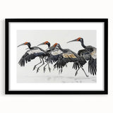 Tropical bird-themed wall art collection framed in a sleek black frame with a white mat, showcasing vibrant colors and intricate designs, perfect for enhancing home decor.