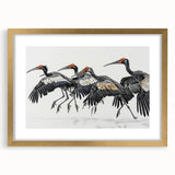 Tropical birds wall art collection featuring vibrant colors and intricate designs, framed with a gold mat for an elegant display, perfect for home decor.