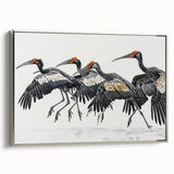 Framed wall art collection showcasing tropical birds in vibrant colors, presented with a sleek silver frame, ideal for enhancing modern home decor.