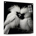 Tropical birds wall art collection displayed in a side view, featuring vibrant colors and intricate designs, mounted with pins on a sleek acrylic glass frame. Perfect for enhancing interior decor.