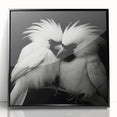 Framed wall art featuring a vibrant tropical bird design with intricate details, set in a sleek black frame, perfect for adding color and nature-inspired decor to any space.