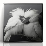 Framed wall art featuring a vibrant tropical bird design with intricate details, set in a sleek black frame, perfect for adding color and nature-inspired decor to any space.
