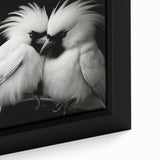 Close-up of a vibrant tropical bird wall art design featuring colorful parrots and lush foliage, beautifully framed for an elegant touch in home decor.