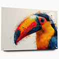 Tropical birds wall art collection displayed in a sleek acrylic frame, showcasing vibrant colors and intricate designs, perfect for any modern decor.