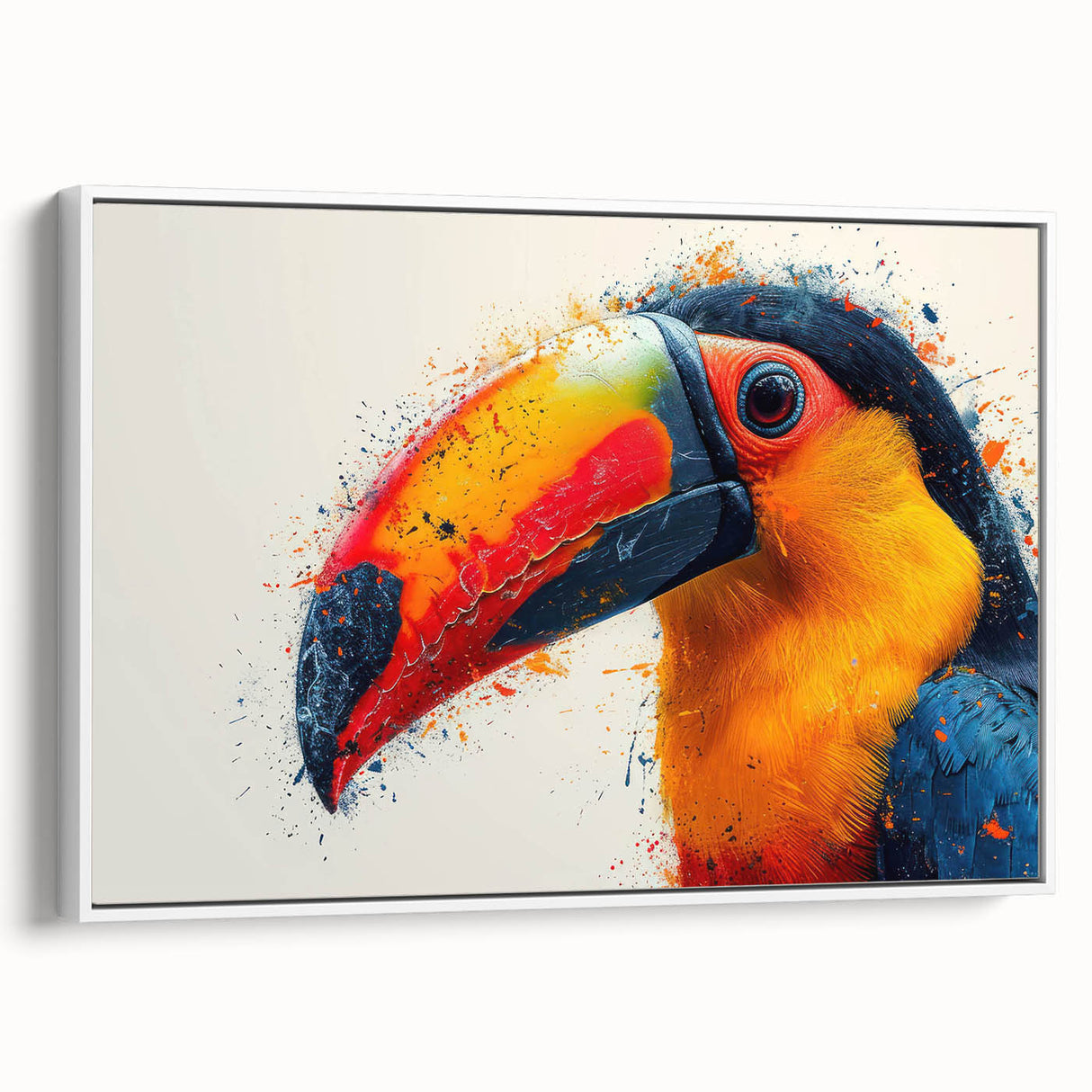 Tropical bird-themed wall art design displayed in a stylish frame, showcasing vibrant colors and intricate details, perfect for enhancing home decor.