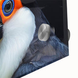 Close-up of a vibrant tropical bird-themed wall art design, showcasing intricate details and vivid colors on acrylic glass, perfect for home decor enhancement.