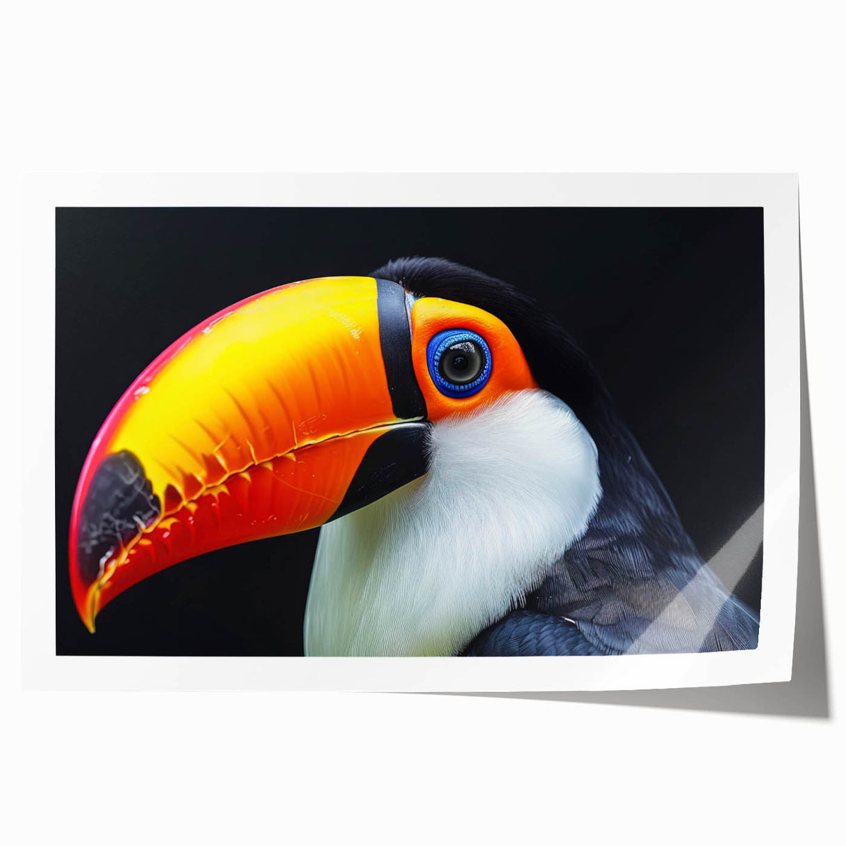 Vibrant tropical bird wall art print showcasing colorful parakeets and exotic foliage, rolled and packaged for easy framing and display in home decor.
