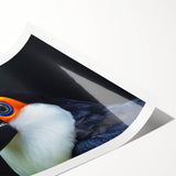 Vibrant tropical birds wall art print showcasing colorful parrots and toucans against a lush jungle backdrop, ideal for home decor or nature-themed spaces.