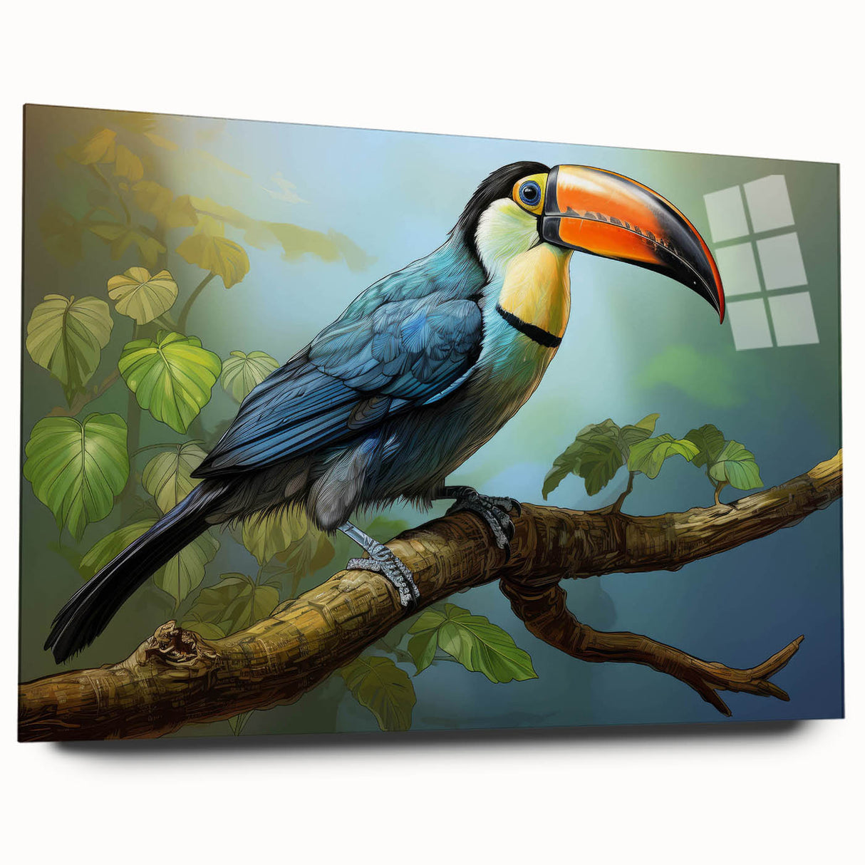 Tropical birds wall art collection displayed in acrylic glass, showcasing vibrant colors and intricate designs, ideal for enhancing any modern decor.