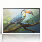 Framed tropical bird wall art collection showcasing vibrant colors and intricate designs, elegantly displayed in a white frame for a modern aesthetic.