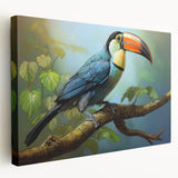 Tropical birds wall art collection on stretched canvas, showcasing vibrant colors and intricate designs, ideal for enhancing home decor with a nature-inspired theme.