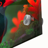 Vibrant close-up of a tropical birds wall art design, showcasing detailed colors and intricate patterns on acrylic glass, perfect for home decor enthusiasts.