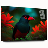 Vibrant tropical bird wall art design featuring colorful parakeets and exotic foliage, presented in an acrylic glass frame, showcasing depth and elegance. Ideal for enhancing interior decor with a lively, nature-inspired aesthetic.