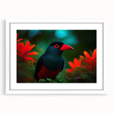 Tropical bird-themed wall art collection framed in white with a mat, showcasing vibrant colors and intricate design, perfect for brightening any living space.