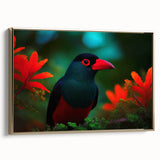 Framed wall art showcasing a vibrant tropical bird design with a gold frame, perfect for modern home decor. Ideal for adding a touch of nature to living spaces.