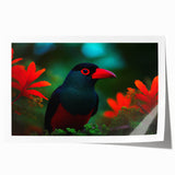 Vibrant tropical bird wall art print featuring exotic colors and intricate details, rolled for easy display, perfect for home decor enthusiasts.