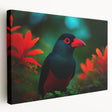 Tropical bird wall art print on stretched canvas, showcasing vibrant colors and intricate details, perfect for adding a lively touch to home decor or office spaces.
