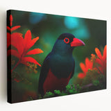 Tropical bird wall art print on stretched canvas, showcasing vibrant colors and intricate details, perfect for adding a lively touch to home decor or office spaces.