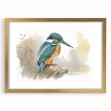 Tropical bird-themed wall art featuring vibrant colors, framed in elegant gold with a mat, perfect for enhancing home decor and adding a touch of nature.