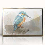 Framed acrylic wall art featuring a vibrant tropical bird design, showcasing colorful plumage against a gold background, perfect for enhancing interior decor.