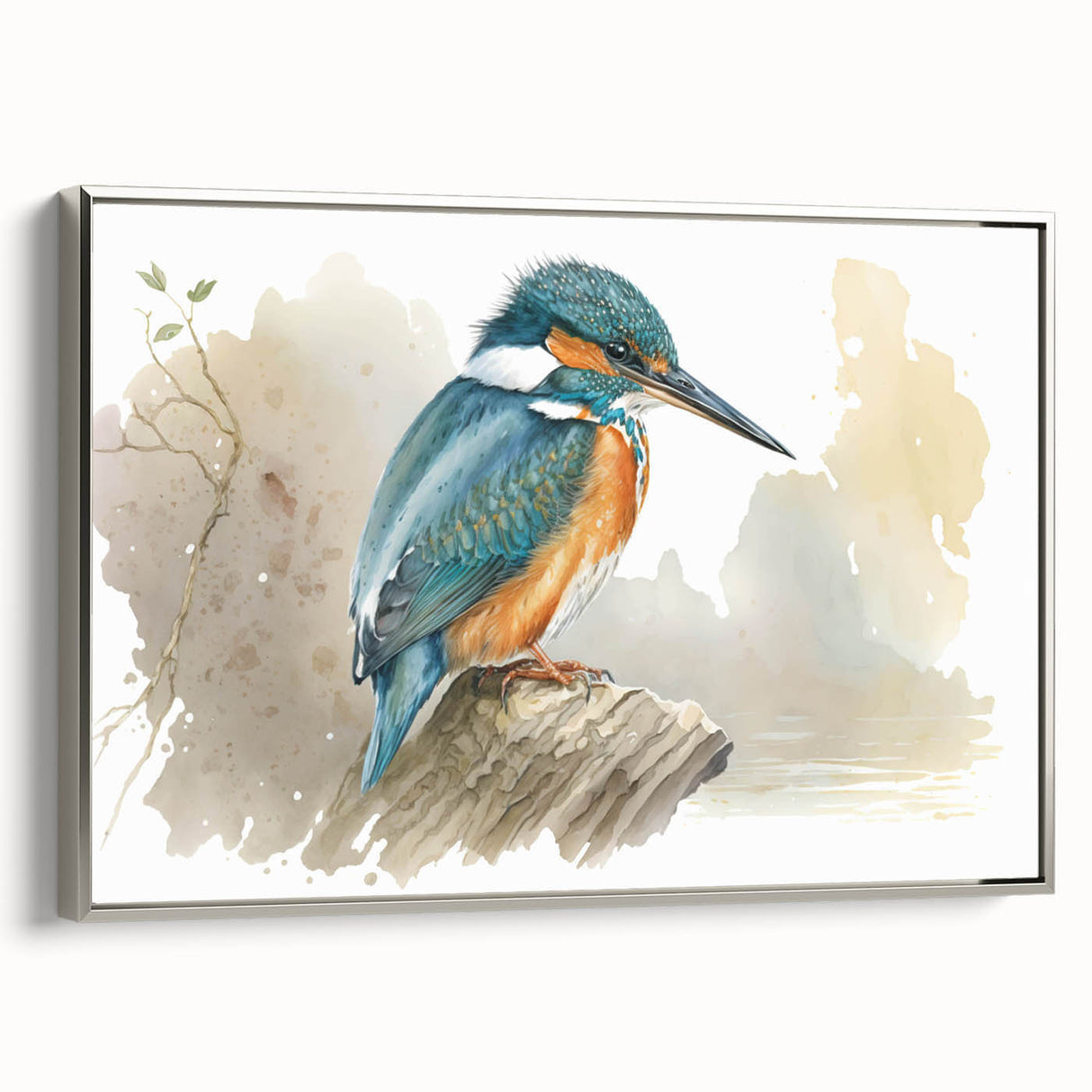 Framed canvas wall art showcasing a vibrant tropical bird design with colorful feathers and intricate details, set against a silver frame, perfect for home decor.