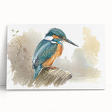 Tropical bird wall art featuring vibrant colors and intricate designs on stretched canvas, leaning against a neutral wall, perfect for home decor.
