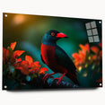 Vibrant wall art showcasing a collection of tropical birds, displayed in a side view with acrylic glass and pins, enhancing any modern decor.