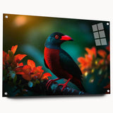 Vibrant wall art showcasing a collection of tropical birds, displayed in a side view with acrylic glass and pins, enhancing any modern decor.