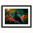 Tropical birds wall art collection featuring vibrant colors and intricate designs, framed in a sleek black matte frame, perfect for home decor. Ideal for nature lovers and interior design enthusiasts.