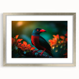Tropical birds wall art collection framed with a silver mat, showcasing vibrant colors and intricate designs, perfect for enhancing home decor aesthetics.