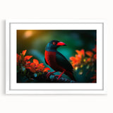 Tropical birds wall art collection framed in white, showcasing vibrant colors and intricate designs, perfect for adding a lively touch to any room decor.