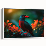 Framed canvas wall art featuring vibrant tropical birds in a lush jungle setting. The artwork showcases bright colors, intricate details, and a modern design, perfect for enhancing home decor.