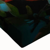 Vibrant close-up of a tropical bird wall art design on stretched canvas, showcasing intricate details and bright colors, ideal for enhancing home decor.